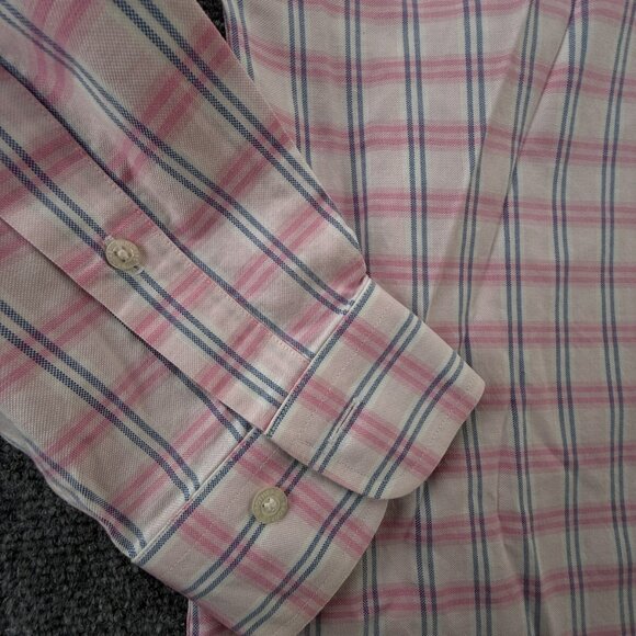 Brooks Brothers Non Iron Button Up Shirt Men Pink Blue Plaid Large Supima ** - Picture 10 of 14